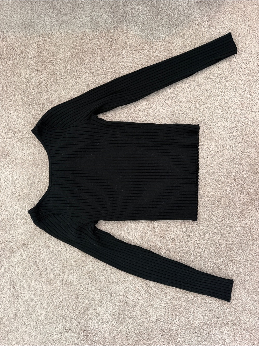 Black Ribbed Long-Sleeve Women's Ribbed Sweater